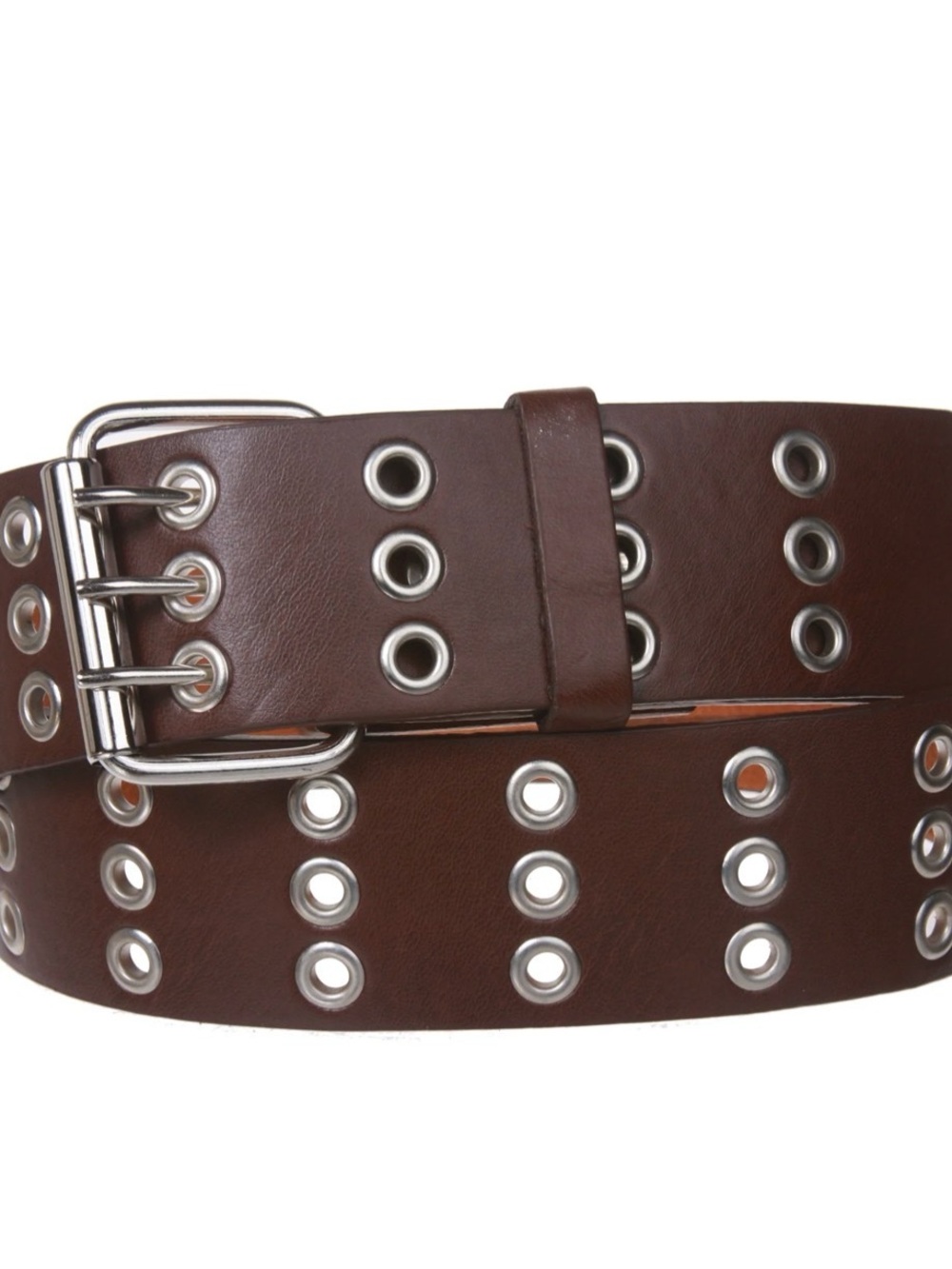 Brown Leather Double-Row Grommet Belt - Men M/L 43”